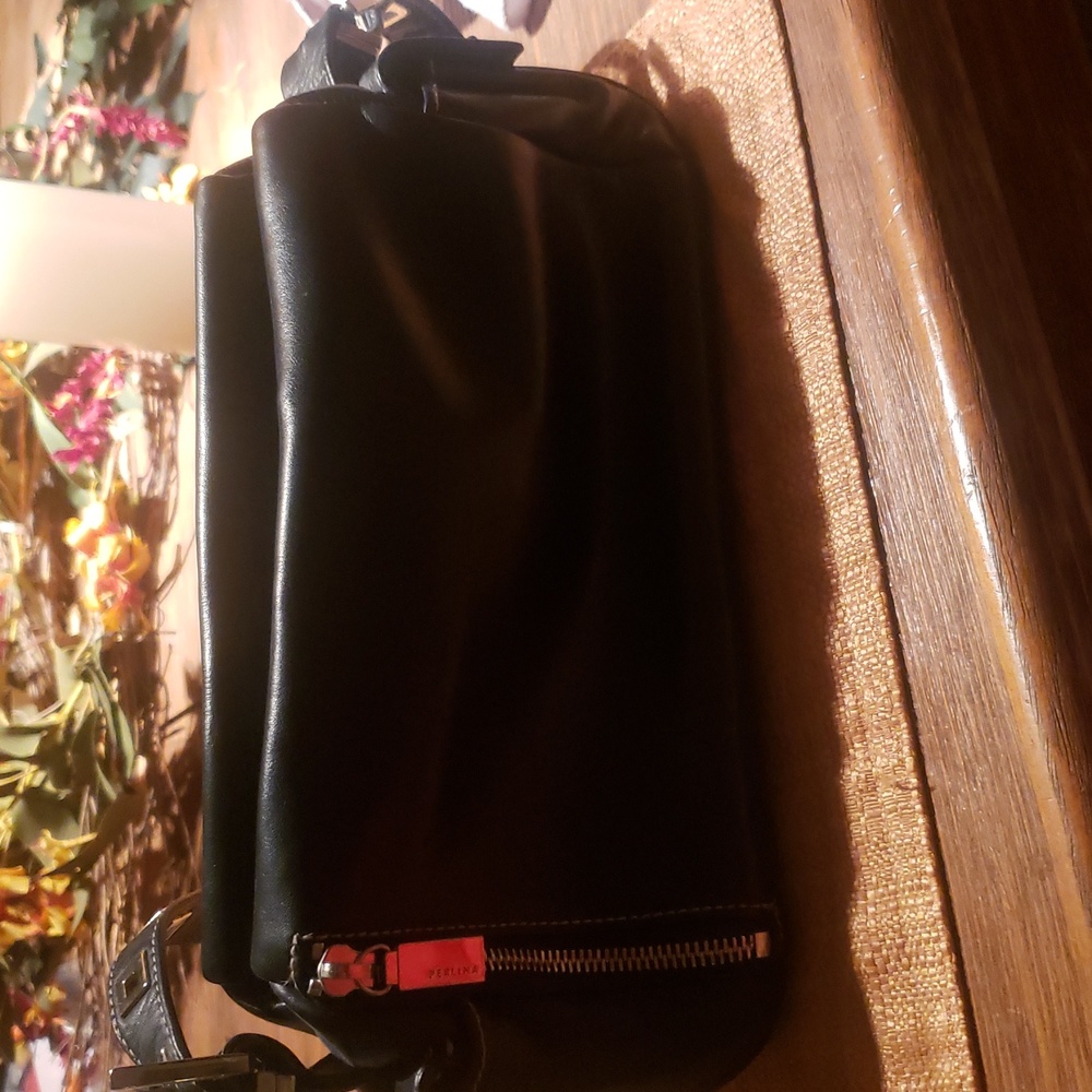 Perlina butter soft black leather shoulder bag